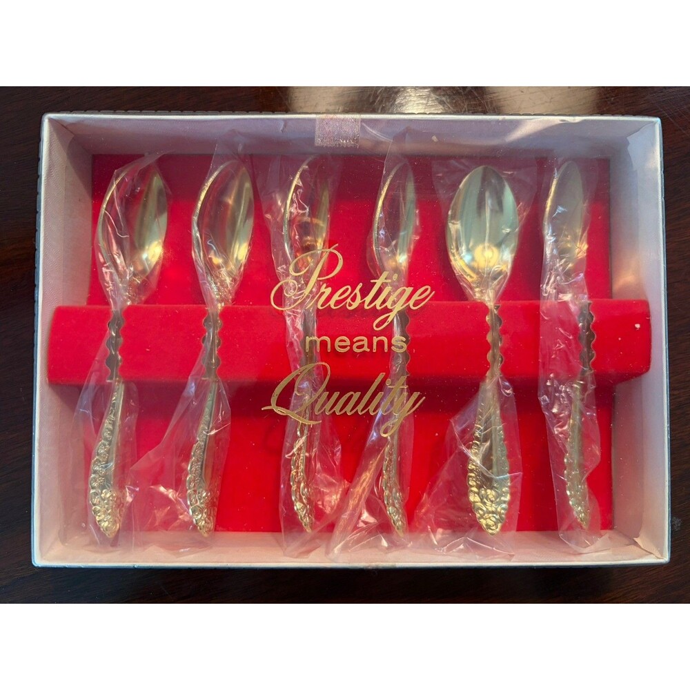 Vintage Prestige CONCORD Gold 24K Electroplate Demitasse Spoons Set of 6 BOXED